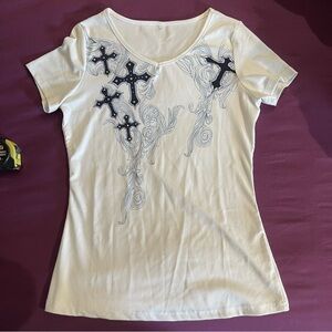 Children rhinestone cross shirt size S